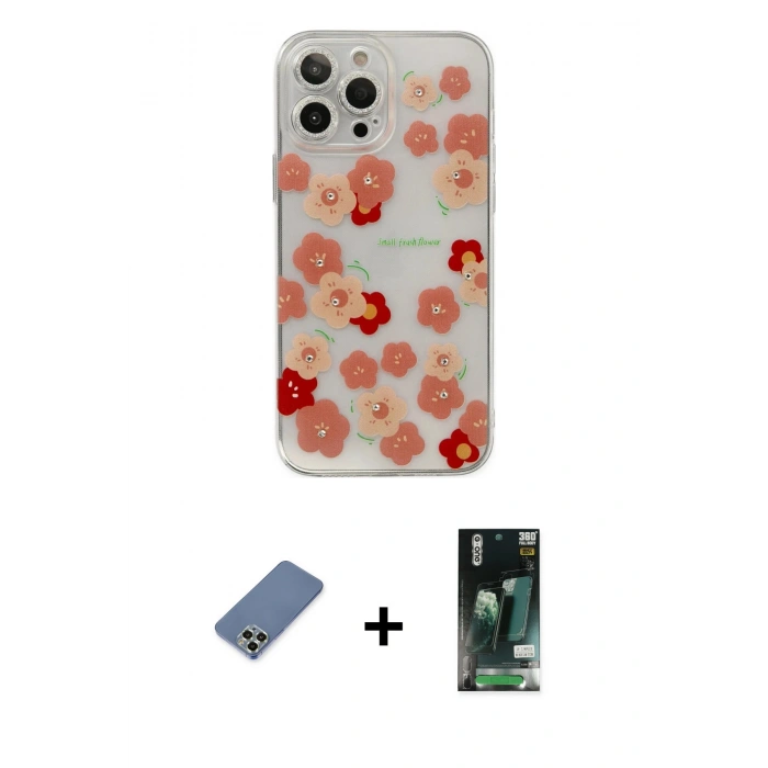 MARSİLYAN™- iPhone 13 Pro Max Kılıf Eksen Asil Prime - Şeffaf 360 Full Body Arka Koruyucu + Açık Yeşil Metal Kamera Lens Koruma Cam