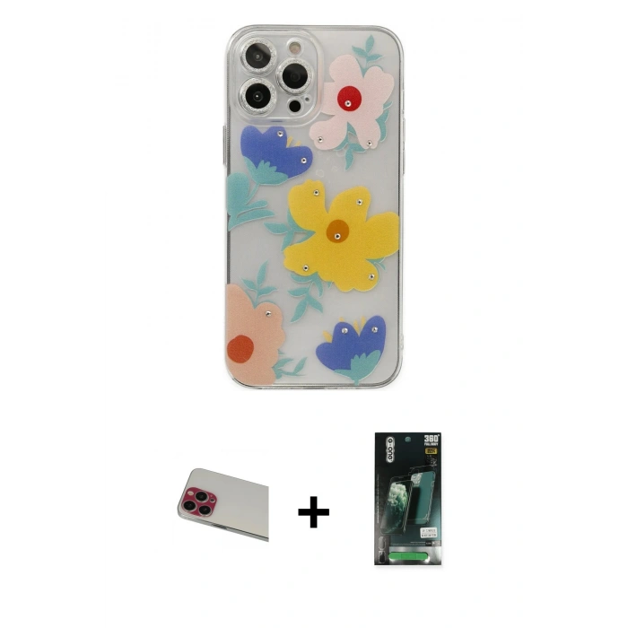 MARSİLYAN™- iPhone 13 Pro Max Kılıf Eksen Asil Prime - Şeffaf 360 Full Body Arka Koruyucu + Rainbow Kamera Lens Koruma Cam - KI