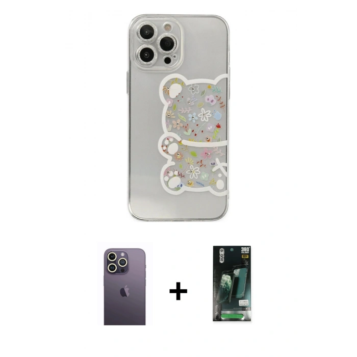 MARSİLYAN™- iPhone 13 Pro Max Kılıf Eksen Asil Prime - Şeffaf 360 Full Body Arka Koruyucu + Neon Fosforlu Kamera Lens - BZ