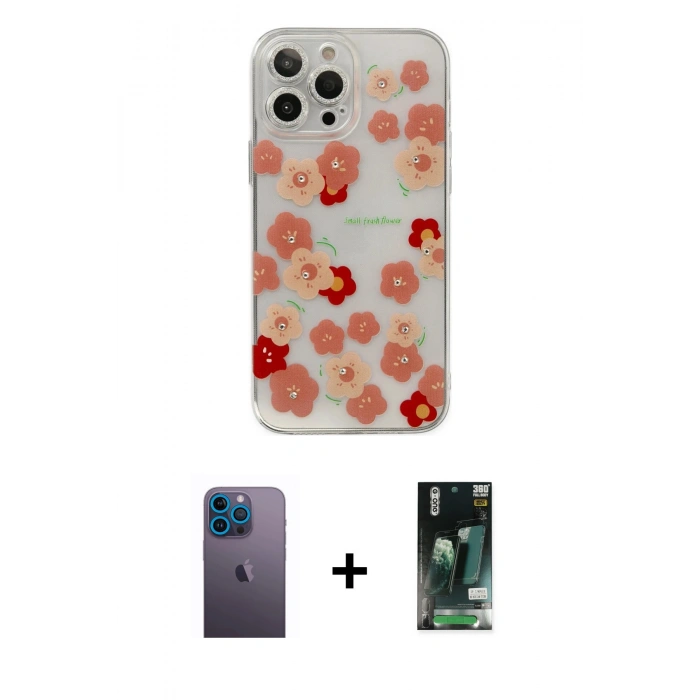 MARSİLYAN™- iPhone 13 Pro Max Kılıf Eksen Asil Prime - Şeffaf 360 Full Body Arka Koruyucu + Neon Fosforlu Kamera Lens - MI