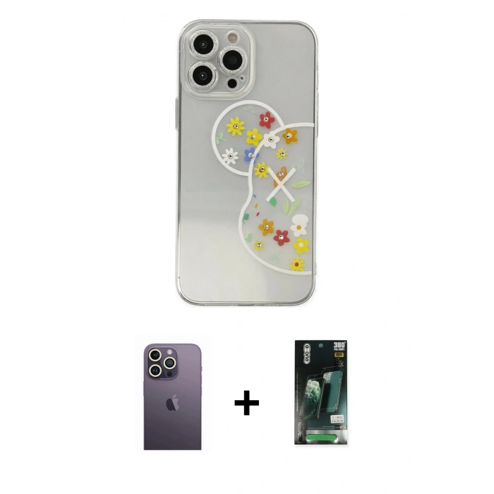 MARSİLYAN™- iPhone 13 Pro Max Kılıf Eksen Asil Prime - Şeffaf 360 Full Body Arka Koruyucu + Neon Fosforlu Kamera Lens - BZ