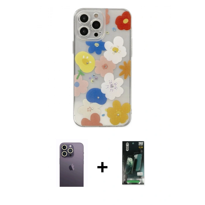 MARSİLYAN™- iPhone 13 Pro Max Kılıf Eksen Asil Prime - Şeffaf 360 Full Body Arka Koruyucu + Neon Fosforlu Kamera Lens - BZ