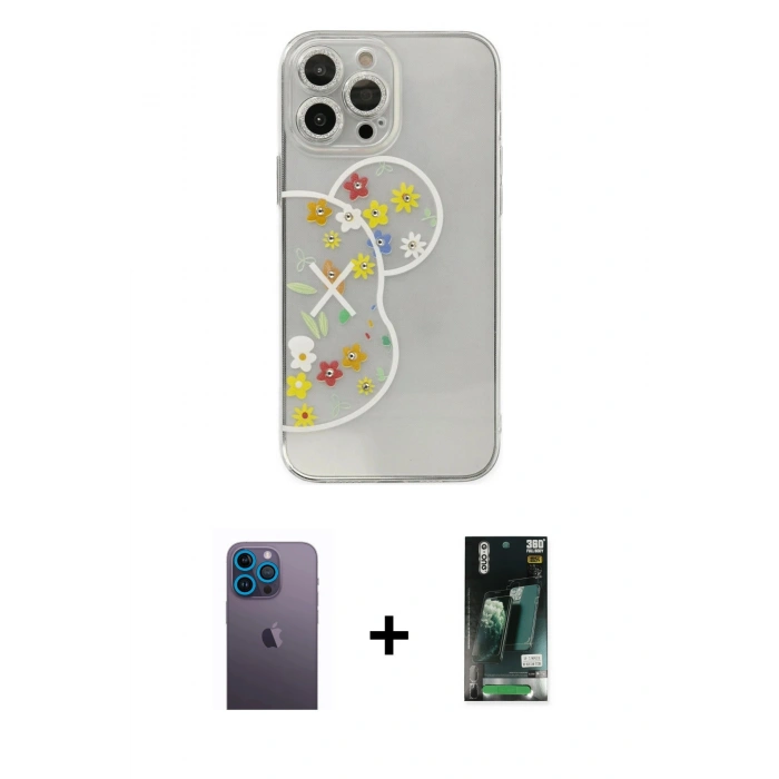 MARSİLYAN™- iPhone 13 Pro Max Kılıf Eksen Asil Prime - Şeffaf 360 Full Body Arka Koruyucu + Neon Fosforlu Kamera Lens - MI