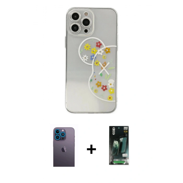 MARSİLYAN™- iPhone 13 Pro Max Kılıf Eksen Asil Prime - Şeffaf 360 Full Body Arka Koruyucu + Neon Fosforlu Kamera Lens - MI