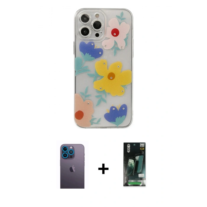 MARSİLYAN™- iPhone 13 Pro Max Kılıf Eksen Asil Prime - Şeffaf 360 Full Body Arka Koruyucu + Neon Fosforlu Kamera Lens - MI
