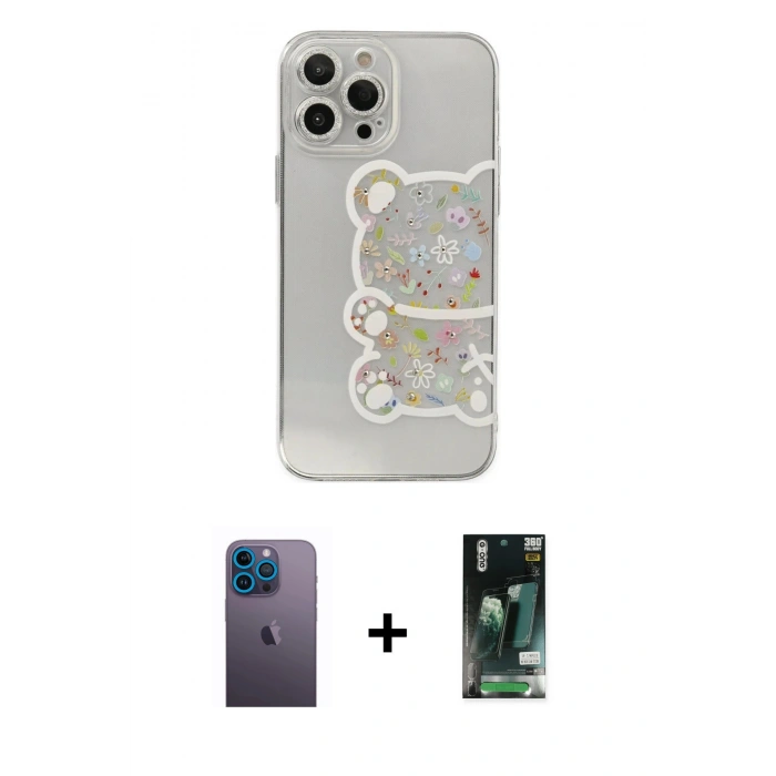 MARSİLYAN™- iPhone 13 Pro Max Kılıf Eksen Asil Prime - Şeffaf 360 Full Body Arka Koruyucu + Neon Fosforlu Kamera Lens - MI