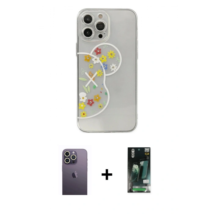 MARSİLYAN™- iPhone 13 Pro Max Kılıf Eksen Asil Prime - Şeffaf 360 Full Body Arka Koruyucu + Neon Fosforlu Kamera Lens - BZ