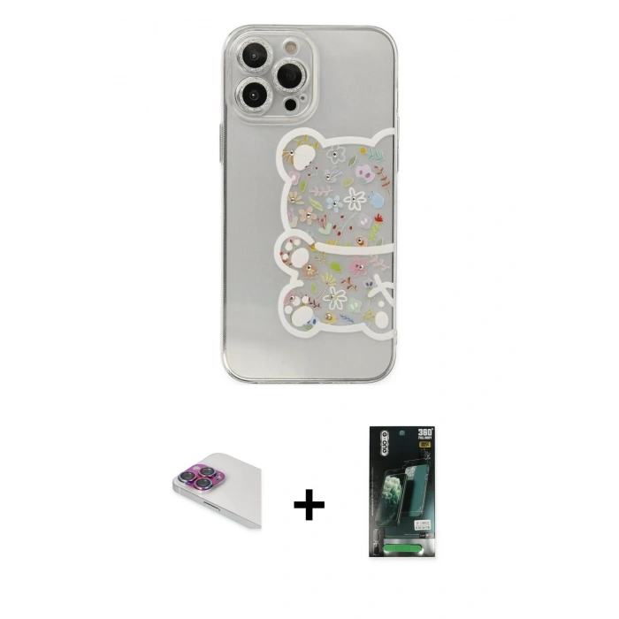 MARSİLYAN™- iPhone 13 Pro Max Kılıf Eksen Asil Prime - Şeffaf 360 Full Body Arka Koruyucu + Pers Alüminyum Kamera Lens - GI