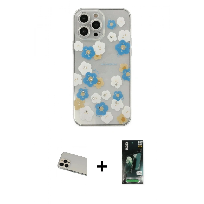 MARSİLYAN™- iPhone 13 Pro Max Kılıf Eksen Asil Prime - Şeffaf 360 Full Body Arka Koruyucu + Rainbow Kamera Lens Koruma Cam - REGD