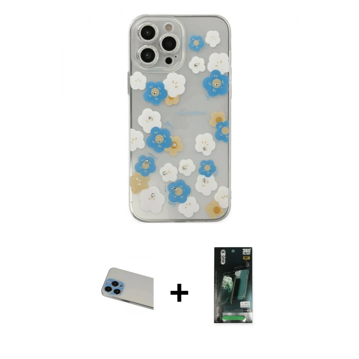 MARSİLYAN™- iPhone 13 Pro Max Kılıf Eksen Asil Prime - Şeffaf 360 Full Body Arka Koruyucu + Rainbow Kamera Lens Koruma Cam - MI