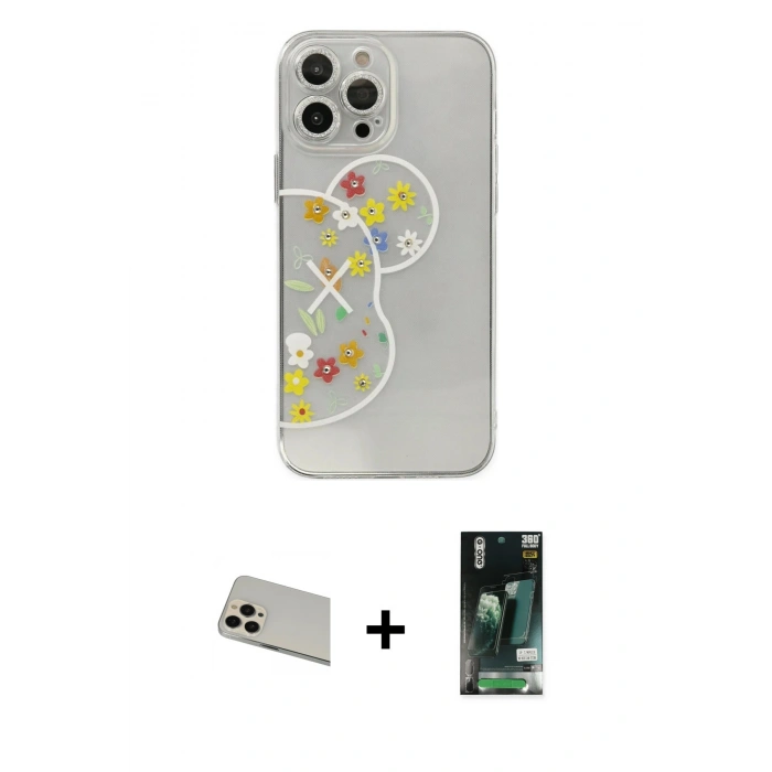 MARSİLYAN™- iPhone 13 Pro Max Kılıf Eksen Asil Prime - Şeffaf 360 Full Body Arka Koruyucu + Rainbow Kamera Lens Koruma Cam - REGD