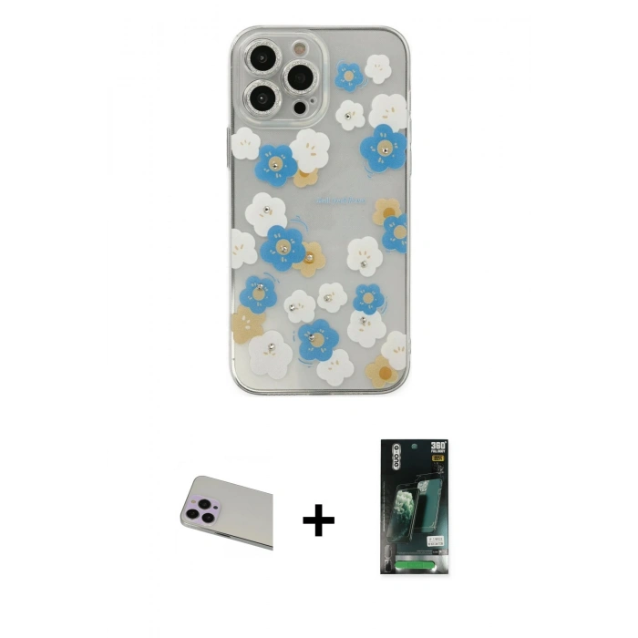 MARSİLYAN™- iPhone 13 Pro Max Kılıf Eksen Asil Prime - Şeffaf 360 Full Body Arka Koruyucu + Rainbow Kamera Lens Koruma Cam - MR