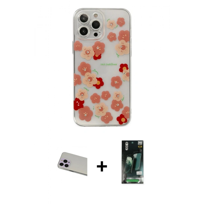 MARSİLYAN™- iPhone 13 Pro Max Kılıf Eksen Asil Prime - Şeffaf 360 Full Body Arka Koruyucu + Rainbow Kamera Lens Koruma Cam - MR