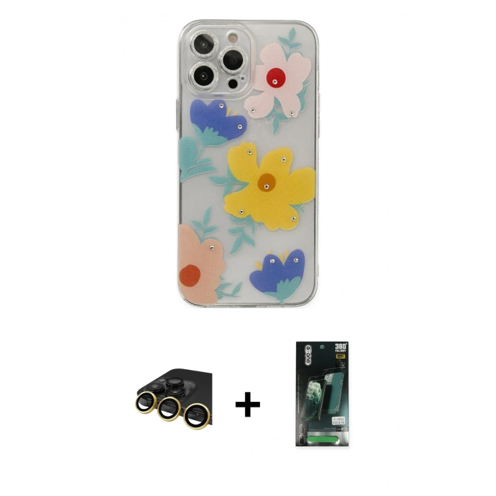 MARSİLYAN™- iPhone 13 Pro Max Kılıf Eksen Asil Prime - Şeffaf 360 Full Body Arka Koruyucu + Raze Metal Kamera Lens - GD