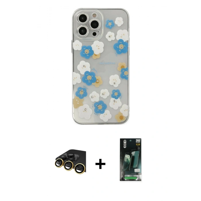 MARSİLYAN™- iPhone 13 Pro Max Kılıf Eksen Asil Prime - Şeffaf 360 Full Body Arka Koruyucu + Raze Metal Kamera Lens - GD