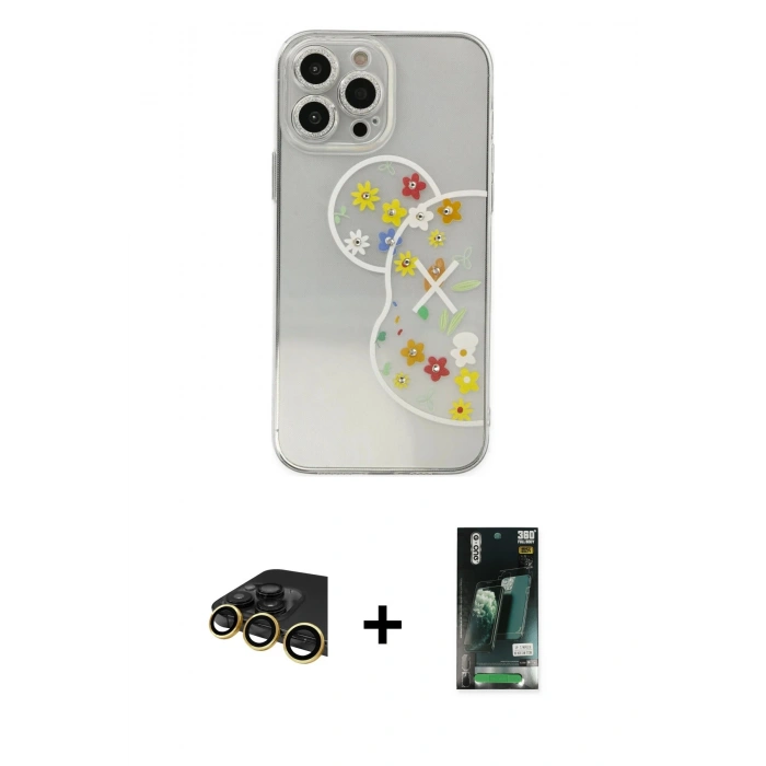MARSİLYAN™- iPhone 13 Pro Max Kılıf Eksen Asil Prime - Şeffaf 360 Full Body Arka Koruyucu + Raze Metal Kamera Lens - GD