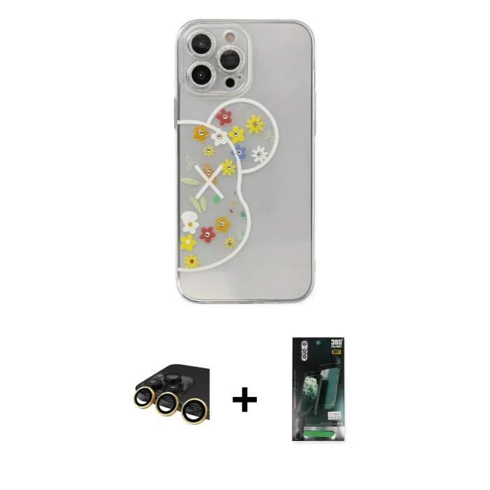 MARSİLYAN™- iPhone 13 Pro Max Kılıf Eksen Asil Prime - Şeffaf 360 Full Body Arka Koruyucu + Raze Metal Kamera Lens - GD