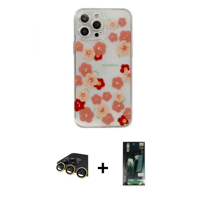 MARSİLYAN™- iPhone 13 Pro Max Kılıf Eksen Asil Prime - Şeffaf 360 Full Body Arka Koruyucu + Raze Metal Kamera Lens - GD