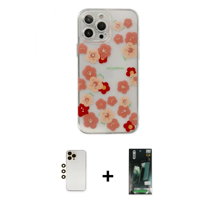 MARSİLYAN™- iPhone 13 Pro Max Kılıf Eksen Asil Prime - Şeffaf 360 Full Body Arka Koruyucu + Shine Kamera Lens - GD