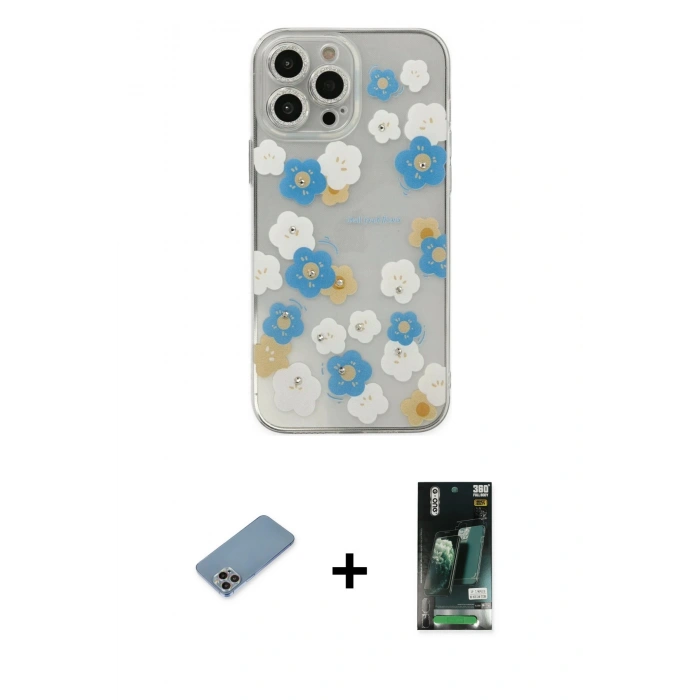 MARSİLYAN™- iPhone 13 Pro Max Kılıf Eksen Asil Prime - Şeffaf 360 Full Body Arka Koruyucu + Shine Kamera Lens Koruma Cam - GI