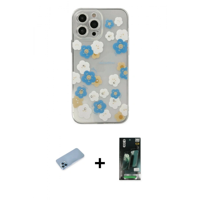 MARSİLYAN™- iPhone 13 Pro Max Kılıf Eksen Asil Prime - Şeffaf 360 Full Body Arka Koruyucu + Shine Kamera Lens Koruma Cam - MI
