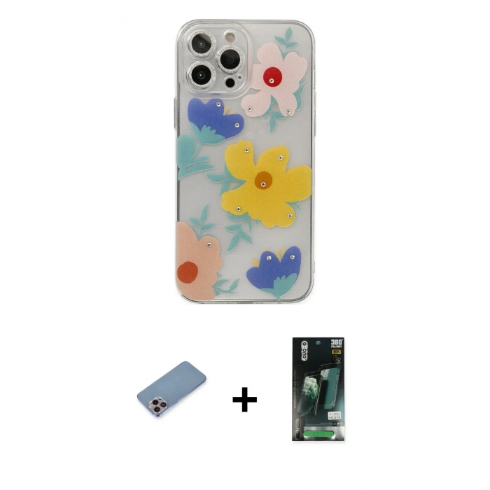 MARSİLYAN™- iPhone 13 Pro Max Kılıf Eksen Asil Prime - Şeffaf 360 Full Body Arka Koruyucu + Shine Kamera Lens Koruma Cam - PE
