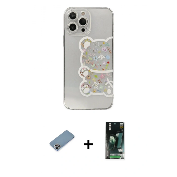 MARSİLYAN™- iPhone 13 Pro Max Kılıf Eksen Asil Prime - Şeffaf 360 Full Body Arka Koruyucu + Shine Kamera Lens Koruma Cam - GI