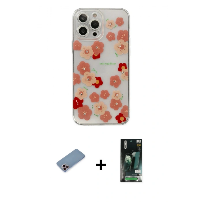 MARSİLYAN™- iPhone 13 Pro Max Kılıf Eksen Asil Prime - Şeffaf 360 Full Body Arka Koruyucu + Shine Kamera Lens Koruma Cam - PE