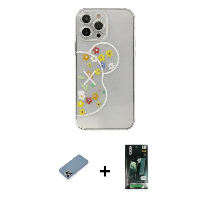 MARSİLYAN™- iPhone 13 Pro Max Kılıf Eksen Asil Prime - Şeffaf 360 Full Body Arka Koruyucu + Shine Kamera Lens Koruma Cam - GI