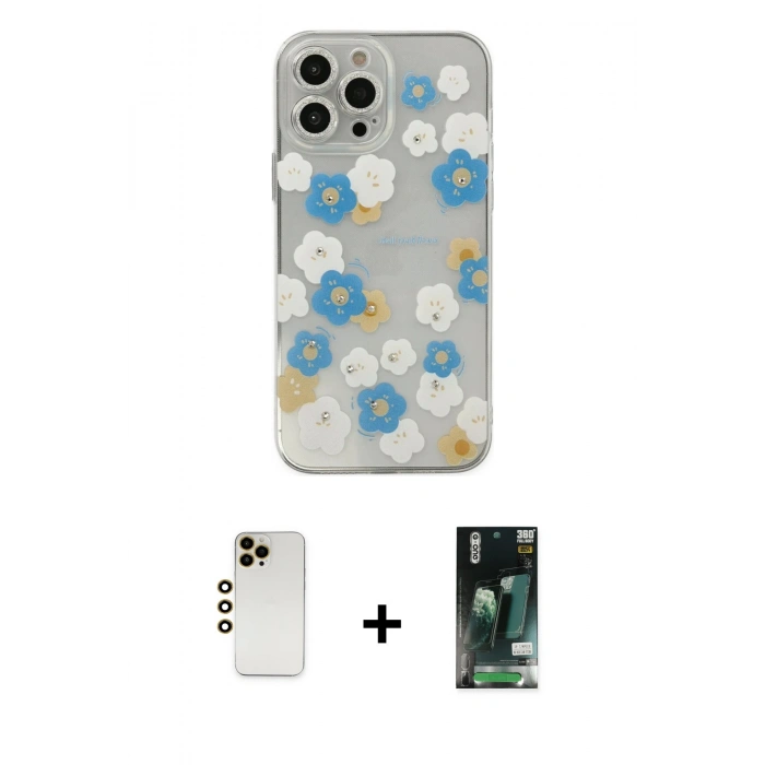 MARSİLYAN™- iPhone 13 Pro Max Kılıf Eksen Asil Prime - Şeffaf 360 Full Body Arka Koruyucu + Shine Kamera Lens - GD
