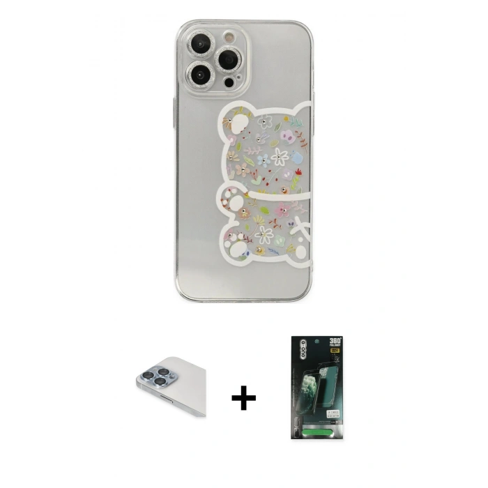 MARSİLYAN™- iPhone 13 Pro Max Kılıf Eksen Asil Prime - Şeffaf 360 Full Body Arka Koruyucu + Sierra Blue Pers Alüminyum Kamera Lens