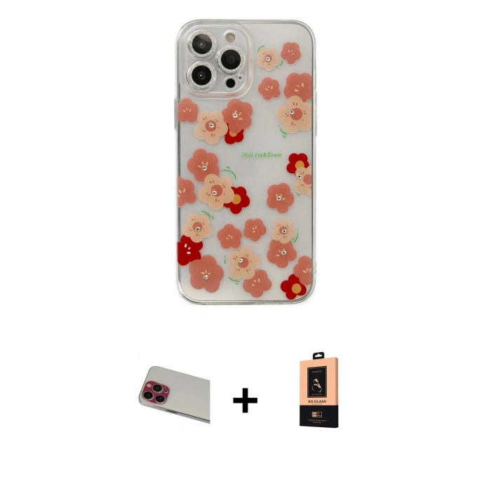 MARSİLYAN™- iPhone 13 Pro Max Kılıf Eksen Asil Prime - Şeffaf Maxco Cam Ekran Koruyucu + Rainbow Kamera Lens Koruma Cam - KI