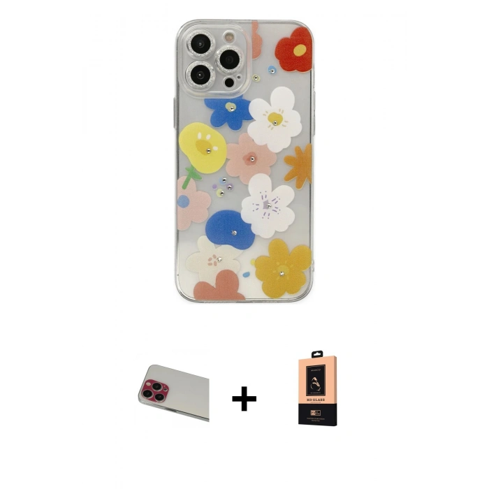 MARSİLYAN™- iPhone 13 Pro Max Kılıf Eksen Asil Prime - Şeffaf Maxco Cam Ekran Koruyucu + Rainbow Kamera Lens Koruma Cam - KI