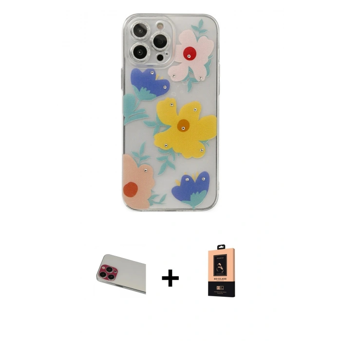 MARSİLYAN™- iPhone 13 Pro Max Kılıf Eksen Asil Prime - Şeffaf Maxco Cam Ekran Koruyucu + Rainbow Kamera Lens Koruma Cam - KI