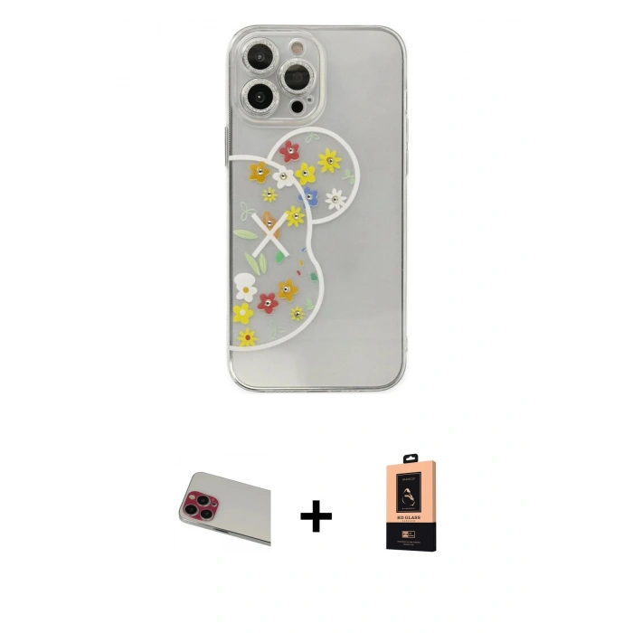 MARSİLYAN™- iPhone 13 Pro Max Kılıf Eksen Asil Prime - Şeffaf Maxco Cam Ekran Koruyucu + Rainbow Kamera Lens Koruma Cam - KI