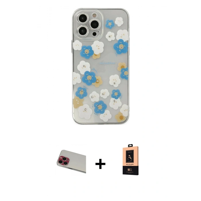 MARSİLYAN™- iPhone 13 Pro Max Kılıf Eksen Asil Prime - Şeffaf Maxco Cam Ekran Koruyucu + Rainbow Kamera Lens Koruma Cam - KI