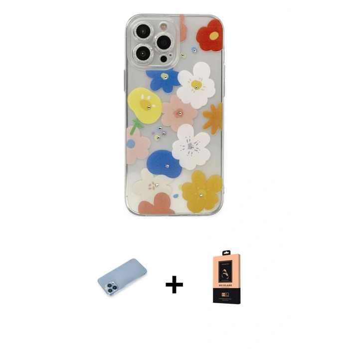 MARSİLYAN™- iPhone 13 Pro Max Kılıf Eksen Asil Prime - Şeffaf Maxco Cam Ekran Koruyucu + Shine Kamera Lens Koruma Cam - MI