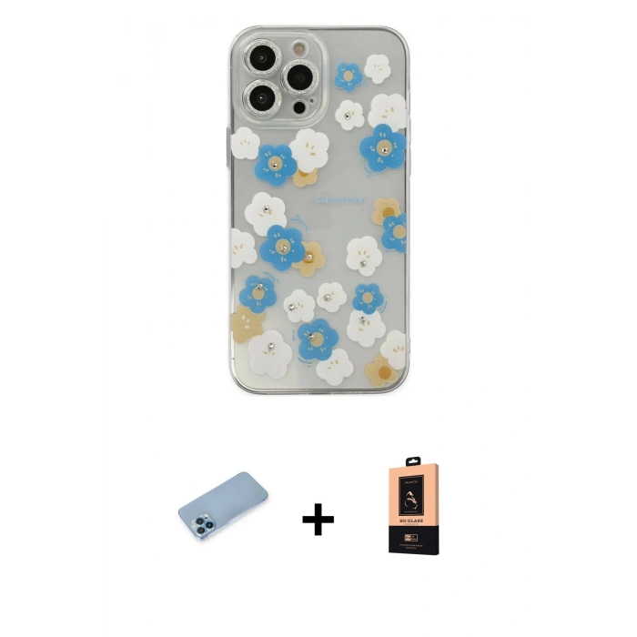 MARSİLYAN™- iPhone 13 Pro Max Kılıf Eksen Asil Prime - Şeffaf Maxco Cam Ekran Koruyucu + Shine Kamera Lens Koruma Cam - MI