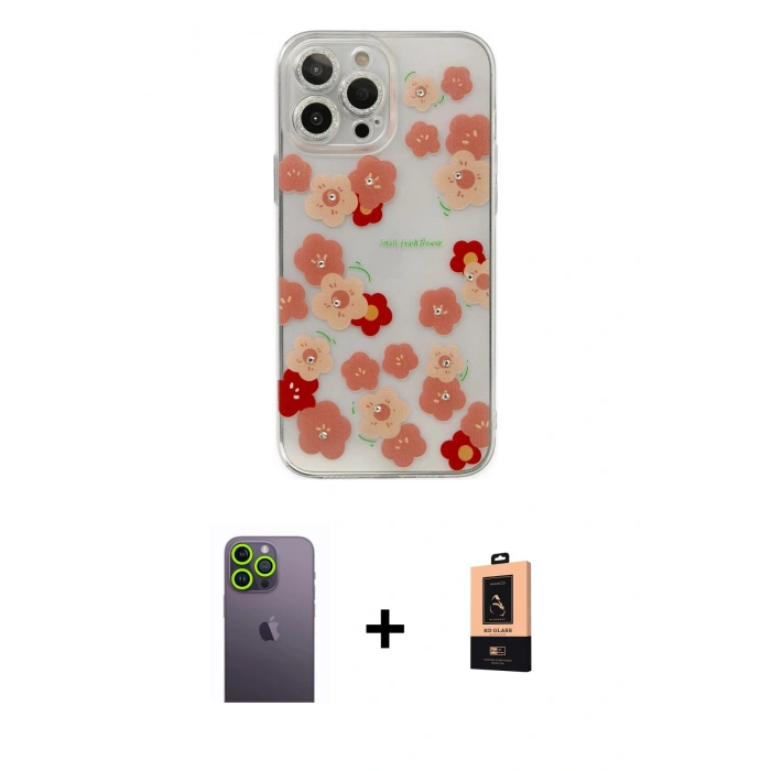 MARSİLYAN™- iPhone 13 Pro Max Kılıf Eksen Asil Prime - Şeffaf Maxco Cam Ekran Koruyucu + Neon Fosforlu Kamera Lens - YL