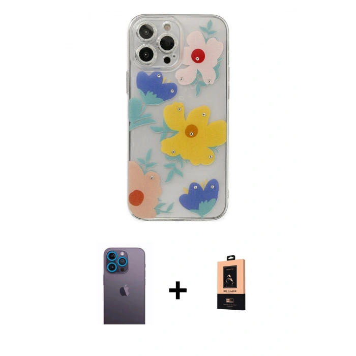MARSİLYAN™- iPhone 13 Pro Max Kılıf Eksen Asil Prime - Şeffaf Maxco Cam Ekran Koruyucu + Neon Fosforlu Kamera Lens - MI