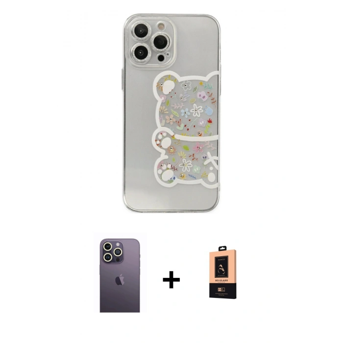 MARSİLYAN™- iPhone 13 Pro Max Kılıf Eksen Asil Prime - Şeffaf Maxco Cam Ekran Koruyucu + Neon Fosforlu Kamera Lens - BZ