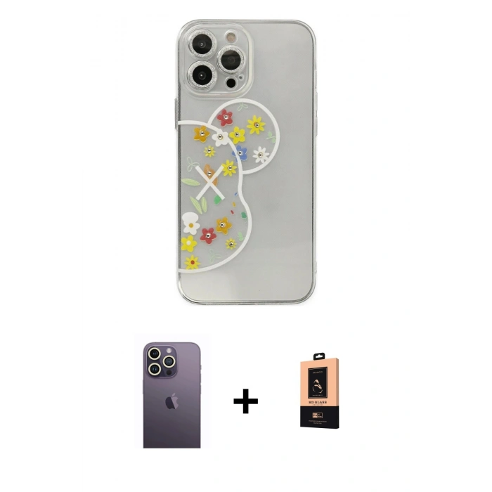 MARSİLYAN™- iPhone 13 Pro Max Kılıf Eksen Asil Prime - Şeffaf Maxco Cam Ekran Koruyucu + Neon Fosforlu Kamera Lens - BZ