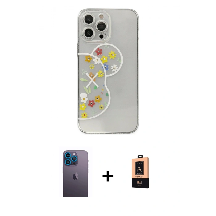 MARSİLYAN™- iPhone 13 Pro Max Kılıf Eksen Asil Prime - Şeffaf Maxco Cam Ekran Koruyucu + Neon Fosforlu Kamera Lens - MI