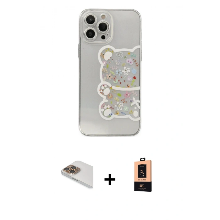 MARSİLYAN™- iPhone 13 Pro Max Kılıf Eksen Asil Prime - Şeffaf Maxco Cam Ekran Koruyucu + Pers Alüminyum Kamera Lens - GD