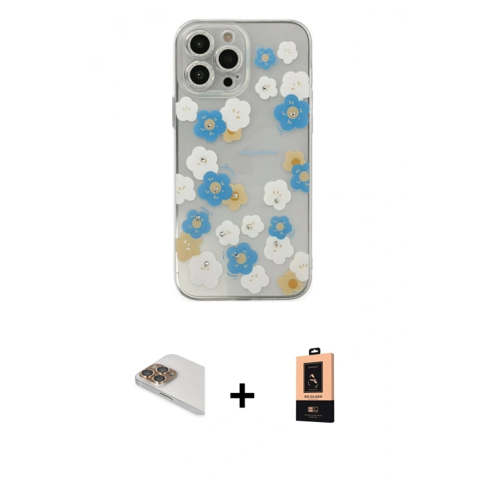MARSİLYAN™- iPhone 13 Pro Max Kılıf Eksen Asil Prime - Şeffaf Maxco Cam Ekran Koruyucu + Pers Alüminyum Kamera Lens - GD