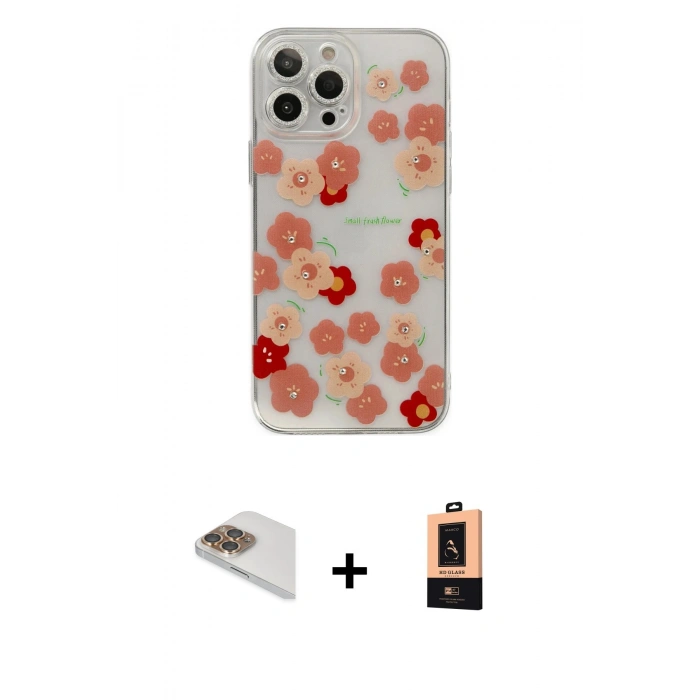MARSİLYAN™- iPhone 13 Pro Max Kılıf Eksen Asil Prime - Şeffaf Maxco Cam Ekran Koruyucu + Pers Alüminyum Kamera Lens - GD