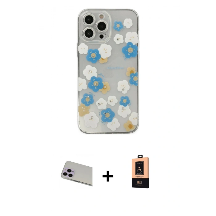 MARSİLYAN™- iPhone 13 Pro Max Kılıf Eksen Asil Prime - Şeffaf Maxco Cam Ekran Koruyucu + Rainbow Kamera Lens Koruma Cam - MR