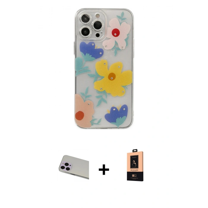 MARSİLYAN™- iPhone 13 Pro Max Kılıf Eksen Asil Prime - Şeffaf Maxco Cam Ekran Koruyucu + Rainbow Kamera Lens Koruma Cam - MR