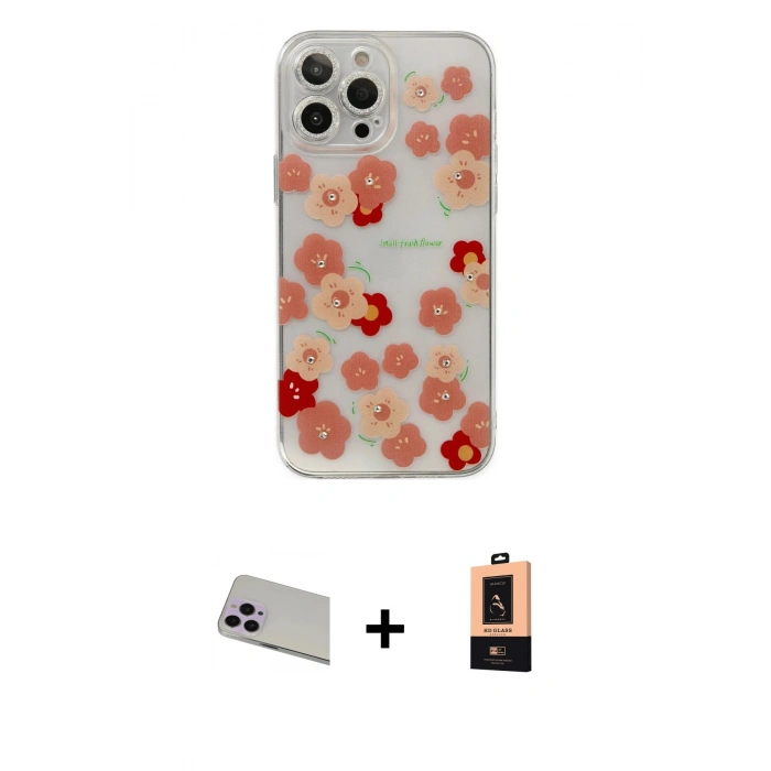 MARSİLYAN™- iPhone 13 Pro Max Kılıf Eksen Asil Prime - Şeffaf Maxco Cam Ekran Koruyucu + Rainbow Kamera Lens Koruma Cam - MR