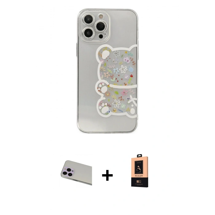 MARSİLYAN™- iPhone 13 Pro Max Kılıf Eksen Asil Prime - Şeffaf Maxco Cam Ekran Koruyucu + Rainbow Kamera Lens Koruma Cam - MR